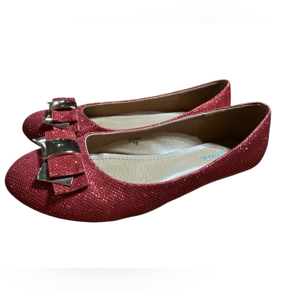 BNWOB Jeru Belinda Red Glitter Sparkle Flat Shoes 7.5 Wizard of Oz Shoes 7.5 - Picture 4 of 7